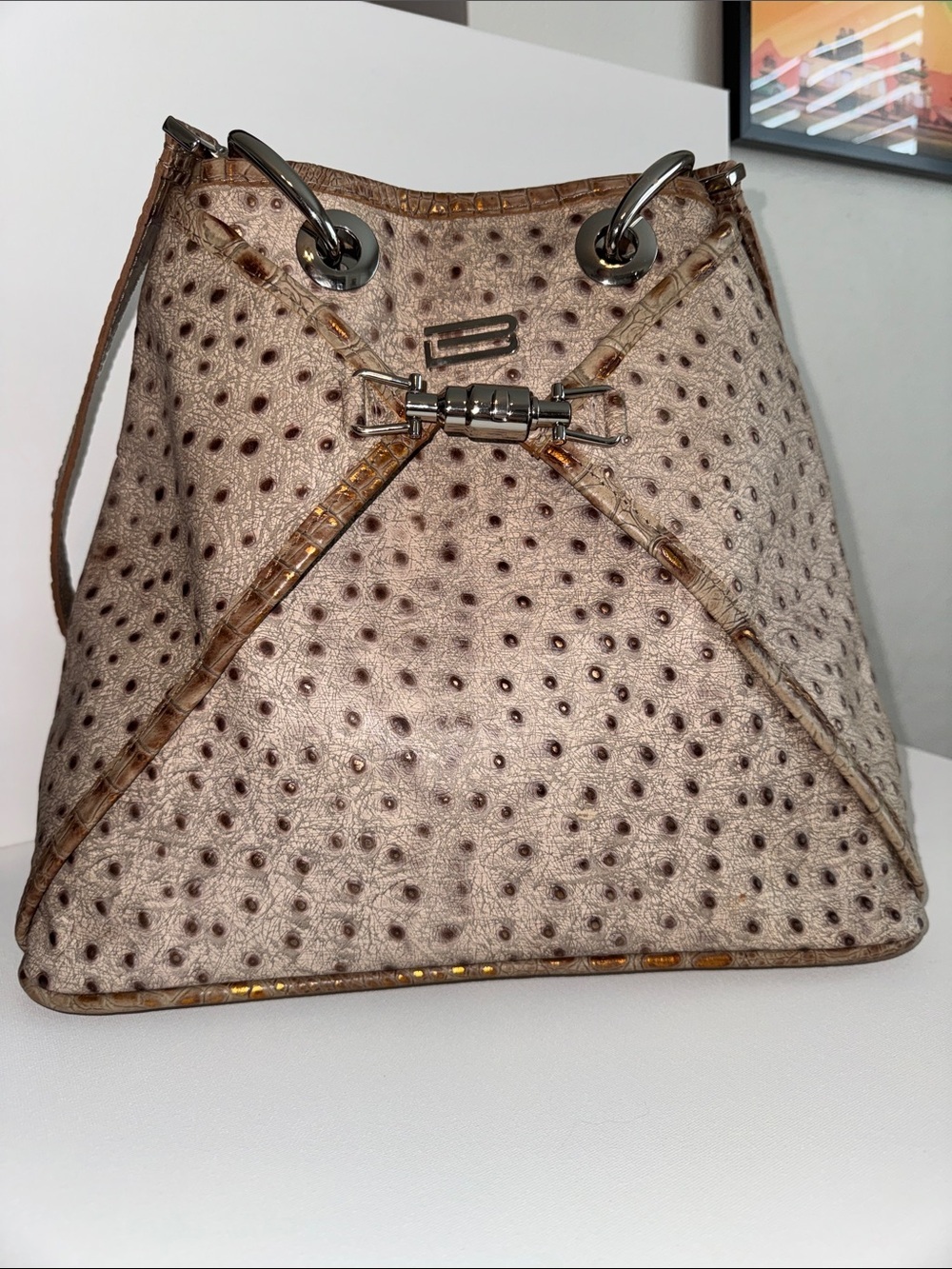 BSWANKY Sophie Ostrich Embossed Leather Handbag Luxury Artisan Bag